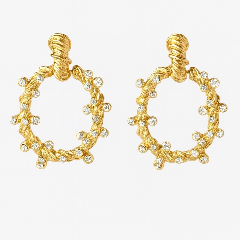 Elegant Gold Earrings With Crystal Accents